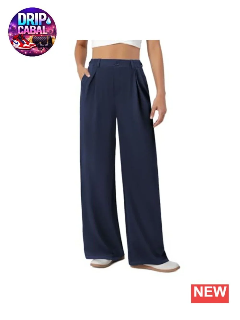 Women's Wide Leg Work Pants Elastic Waist Stretchy Palazzos with Pockets